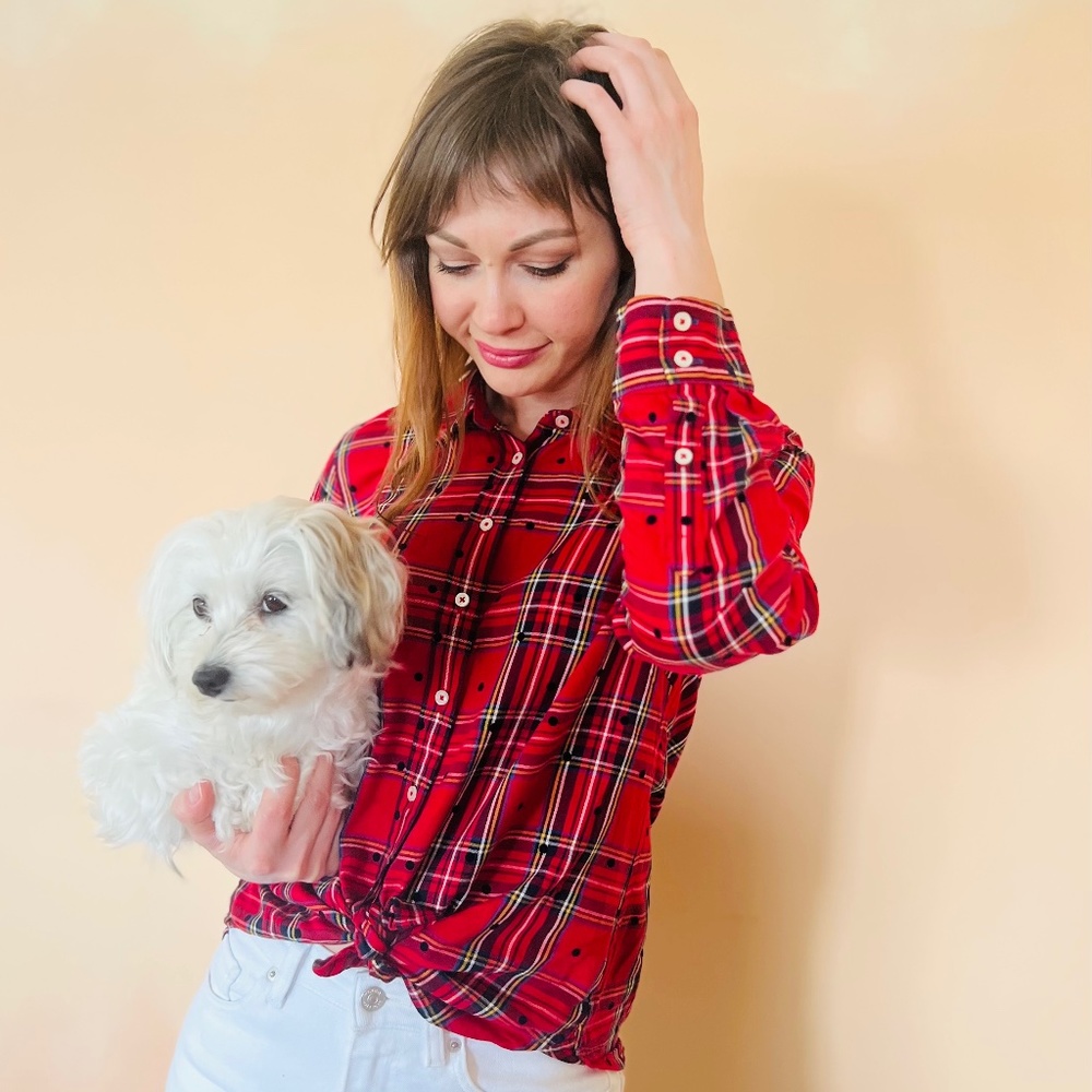 Essentials Women Classic Fit Long Sleeve Lightweight Plaid Check Shirt